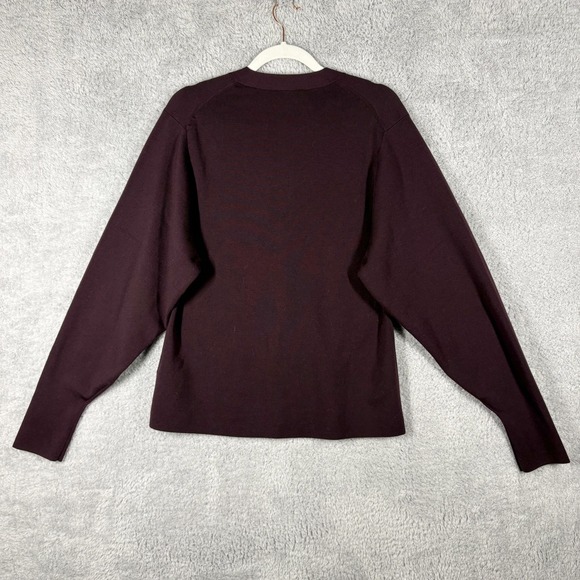 COS Waisted Wool V Neck Cardigan Size M Bordeaux Purple Red Balloon Sleeve Cinch - Picture 8 of 8